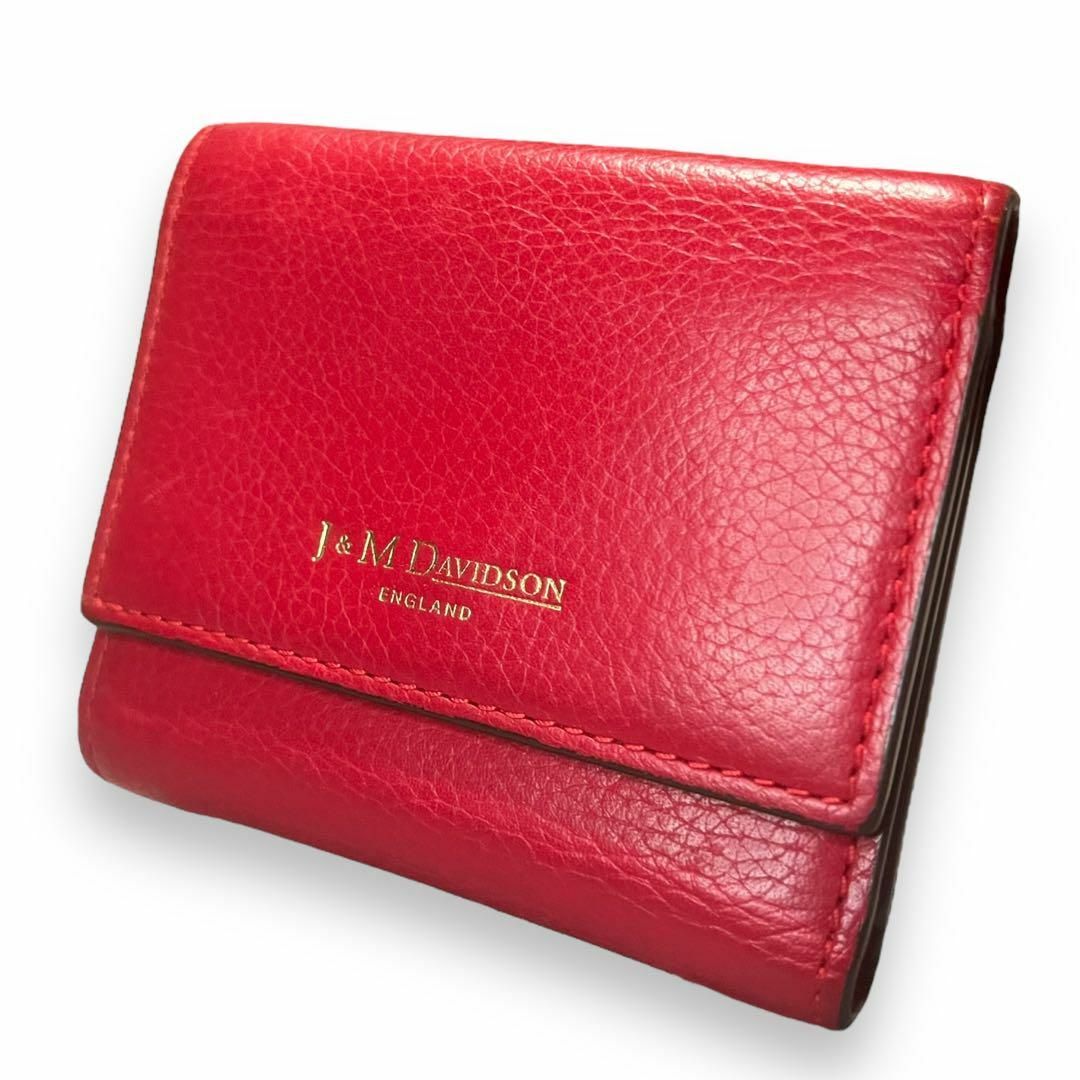 J&M DAVIDSON(ジェイアンドエムデヴィッドソン)のJ&M DAVIDSON ミニウォレット　牛革　三つ折り　レッド レディースのファッション小物(財布)の商品写真