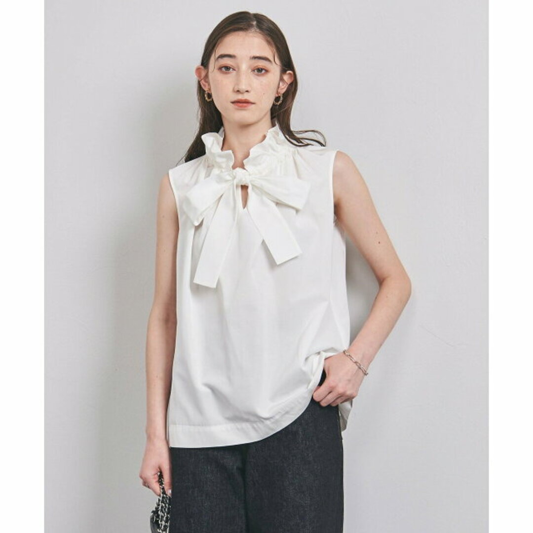 UNITED ARROWS(ユナイテッドアローズ)の【OFF WHITE】ギャザー フリル リボン ノースリーブ ブラウス レディースのトップス(シャツ/ブラウス(長袖/七分))の商品写真