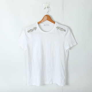 ザラ(ZARA)のザラ 半袖Ｔシャツ トップス 装飾 レディース Sサイズ ホワイト ZARA(Tシャツ(半袖/袖なし))