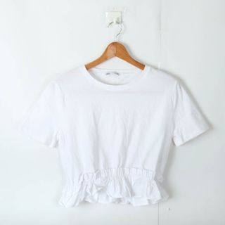 ザラ(ZARA)のザラ 半袖Ｔシャツ トップス フリル レディース Mサイズ ホワイト ZARA(Tシャツ(半袖/袖なし))