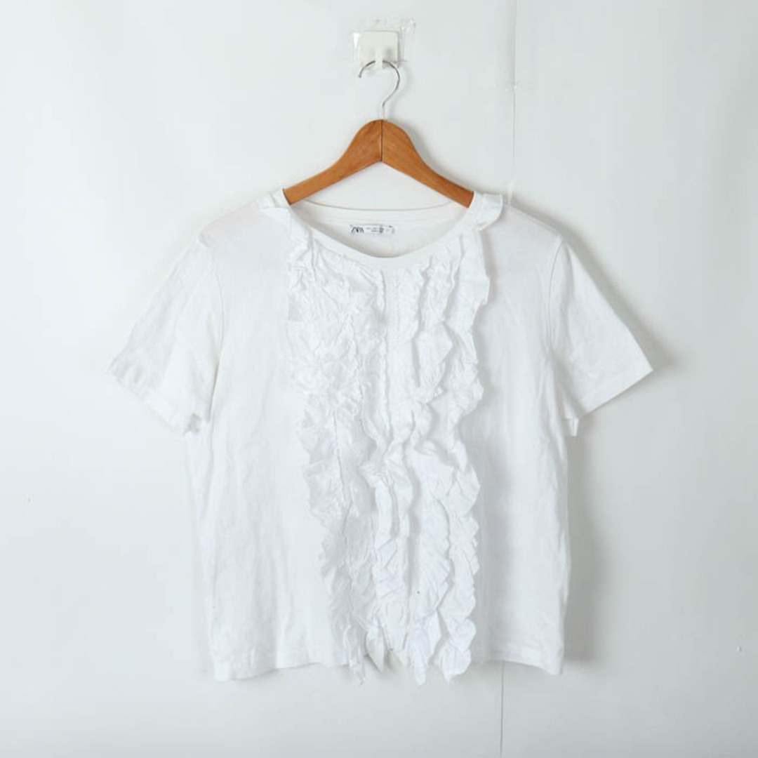 ZARA(ザラ)のザラ 半袖Ｔシャツ トップス フロントフリル レディース Lサイズ ホワイト ZARA レディースのトップス(Tシャツ(半袖/袖なし))の商品写真