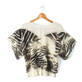 ザラ(ZARA)のザラ 半袖Tシャツ トップス カットソー レース フロントデザイン レディース Sサイズ ベージュ ZARA(Tシャツ(半袖/袖なし))