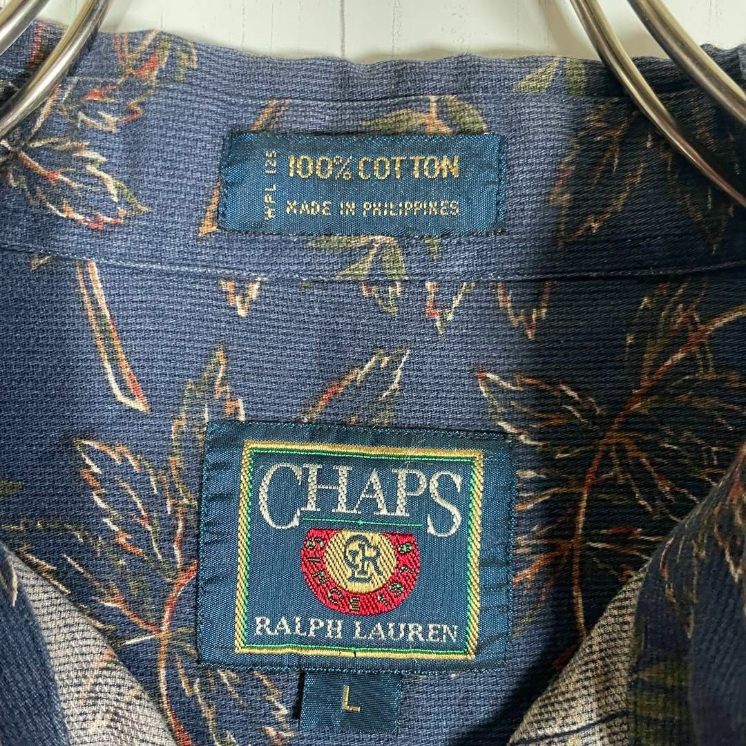 CHAPS(チャップス)の[古着]CHAPS　長袖　シャツ　葉っぱ柄　ボタニカル　ダークカラー　90s　紺 メンズのトップス(シャツ)の商品写真