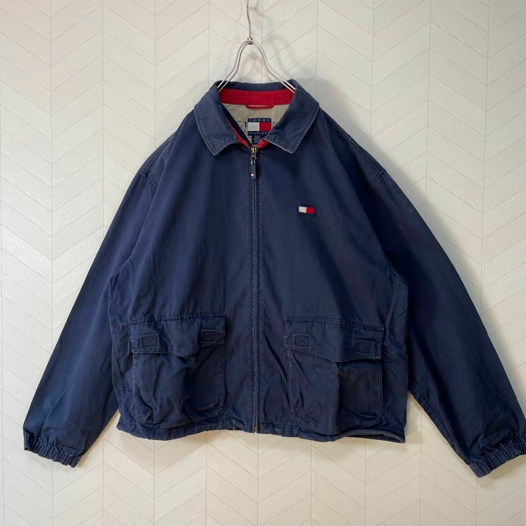 TOMMY HILFIGER(トミーヒルフィガー)の希少 90s トミー ヒルフィガー スウィングトップ オーバーサイズ XL 紺 メンズのジャケット/アウター(ブルゾン)の商品写真