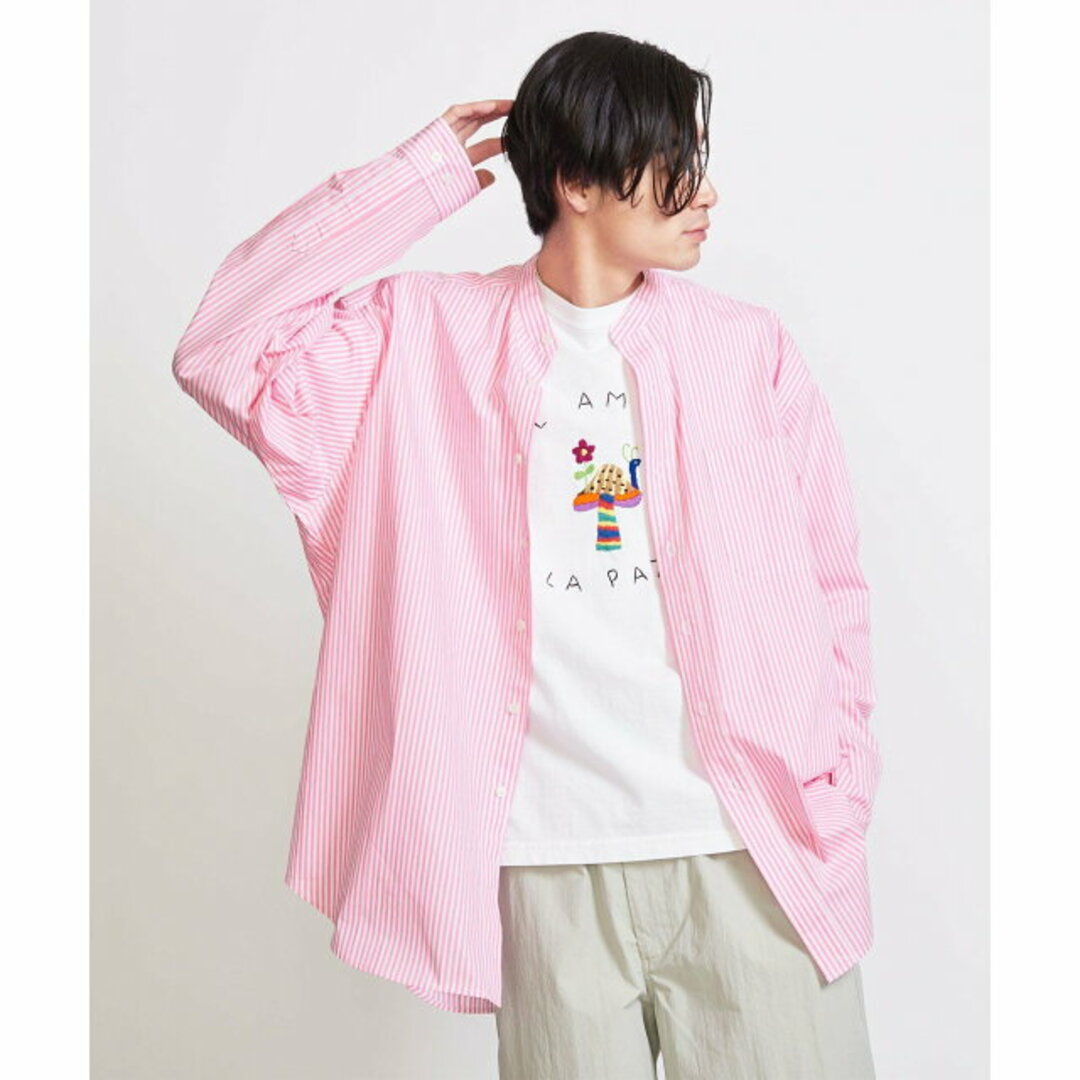 BEAUTY&YOUTH UNITED ARROWS(ビューティアンドユースユナイテッドアローズ)の【LT.PINK】【M】<info. BEAUTY&YOUTH> ブロードストライプ バンドカラー グランパシャツ メンズのトップス(シャツ)の商品写真