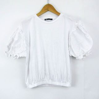 ザラ(ZARA)のザラ 半袖Tシャツ トップス カットソー パフスリーブ フリル レディース Mサイズ ホワイト ZARA(Tシャツ(半袖/袖なし))