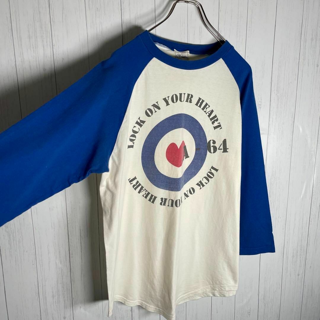VINTAGE(ヴィンテージ)の[古着]ビンテージ　七分袖　Tシャツ　プリント　ラグラン　ハート　青　白　Y2K メンズのトップス(Tシャツ/カットソー(七分/長袖))の商品写真