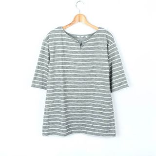 ユニクロ(UNIQLO)のユニクロ 半袖Tシャツ ボーダー ロング丈 トップス カットソー レディース Lサイズ グレー ホワイト UNIQLO(Tシャツ(半袖/袖なし))