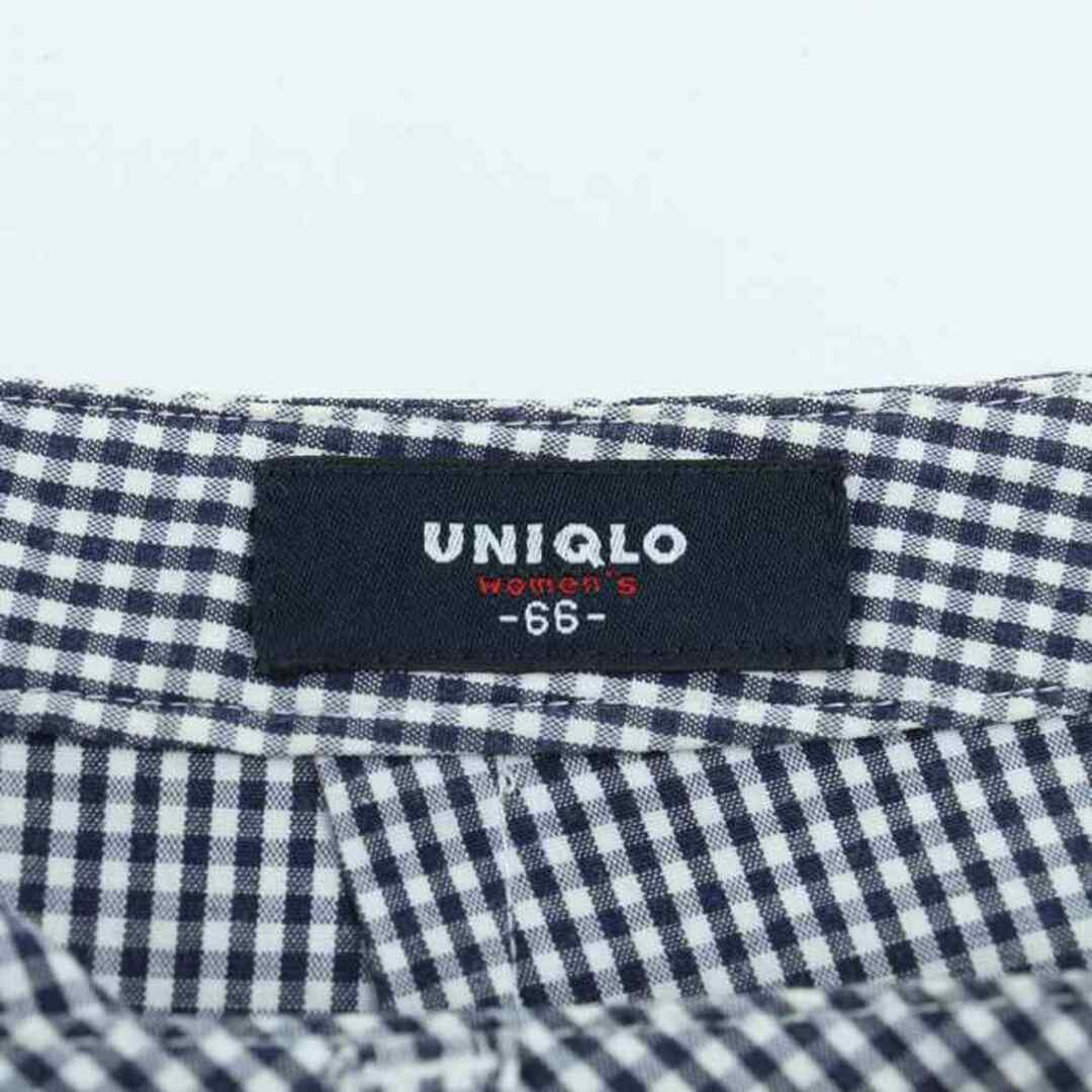 UNIQLO(ユニクロ)のユニクロ パンツ ストレート チェック柄 ベルトループ レディース 66サイズ ホワイト ネイビー UNIQLO レディースのパンツ(その他)の商品写真