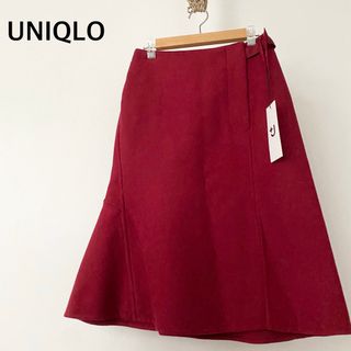 UNIQLO - UNIQLO ユニクロ　レッド　膝丈　ダブルフェイス　スカート　スリット入り