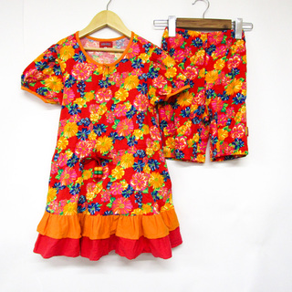 ケンゾー(KENZO)のケンゾー セットアップ 半袖ワンピース ハーフパンツ 花柄 日本製 キッズ 女の子用 130サイズ オレンジ KENZO(ジャケット/上着)