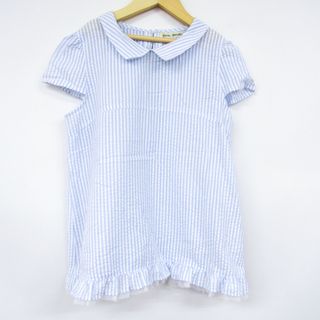 ポンポネット 半袖ワンピース チュニック ストライプ柄 キッズ 女の子用 L(160)サイズ ブルー×ホワイト pom ponette(ワンピース)