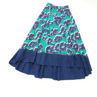 限定　スアデオ　花柄フィッシュテールスカート　緑　紺　タグ付新品未使用　日本製(ロングスカート)