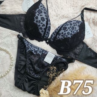 №568【B75】センシュアルレオパードブラジャー&フルバックショーツ(ブラ&ショーツセット)