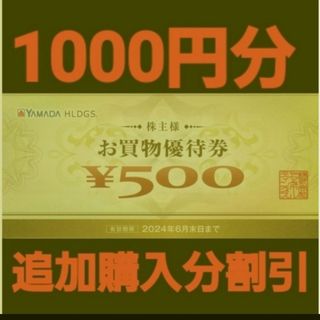 ヤマダ電機　株主優待券 1000円分(500円券×2枚）追加購入分割引(ショッピング)