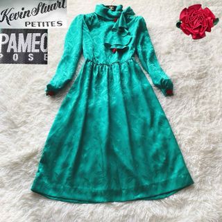 パメオポーズ(PAMEO POSE)の【良品】パメオポーズ　薔薇ボタン　ラッフルサテンワンピースドレス　花柄　フリー(ロングワンピース/マキシワンピース)