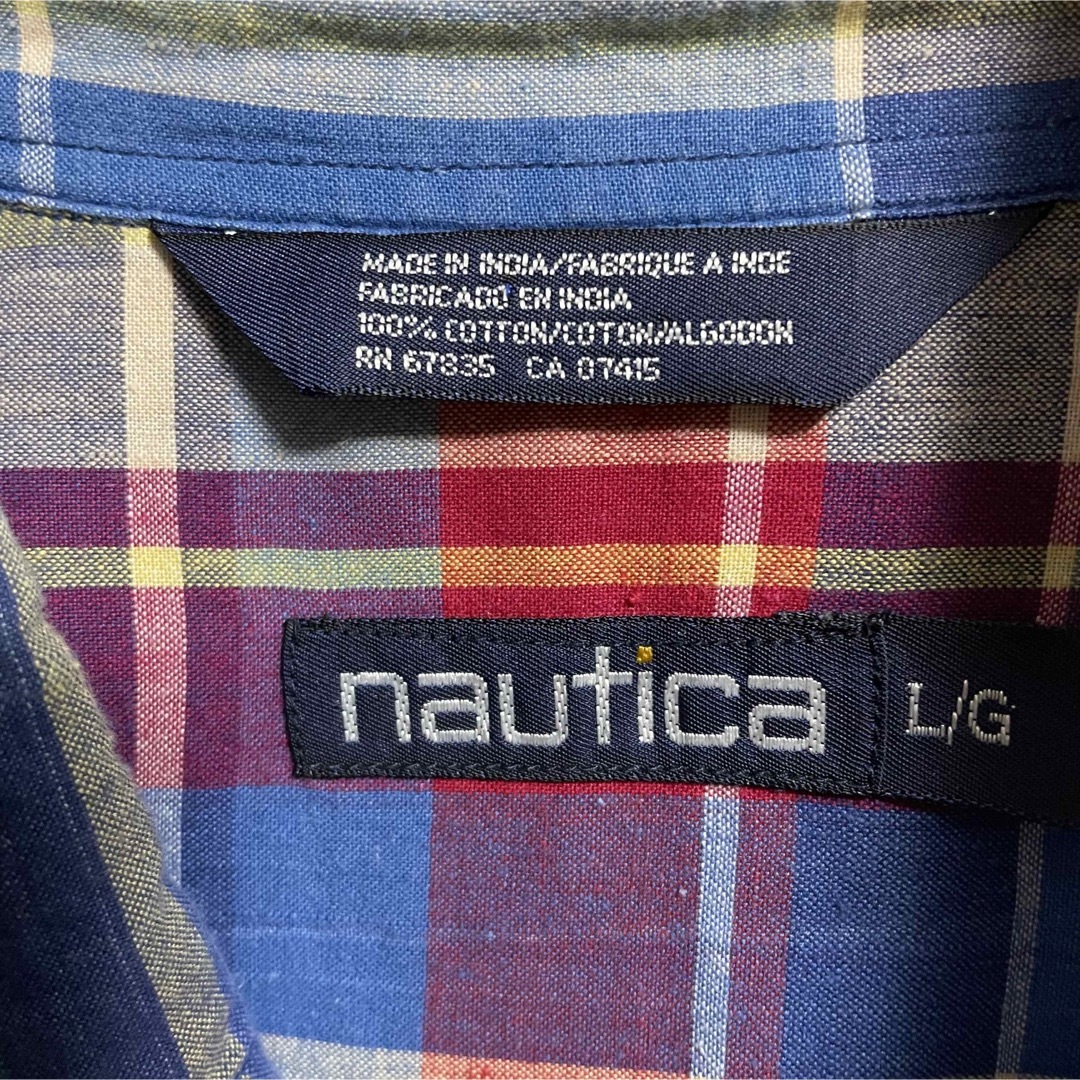 NAUTICA(ノーティカ)のノーティカ　半袖チェックシャツ　刺繍ロゴ　メンズXLサイズ相当 メンズのトップス(シャツ)の商品写真