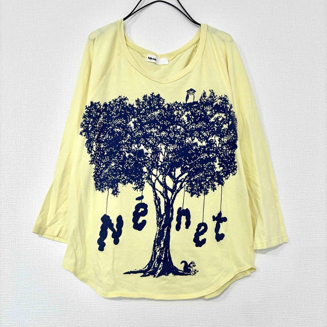 Ne-net(ネネット)の格安Ne-netネネット/ロゴプリントラグランTシャツ日本製 七分袖 綿100 レディースのトップス(Tシャツ(長袖/七分))の商品写真