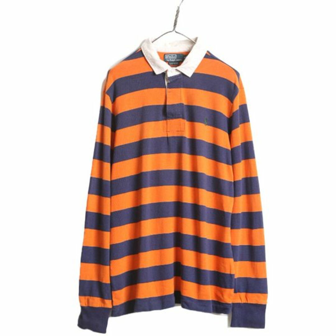 Ralph Lauren(ラルフローレン)の90s ポロ ラルフローレン ボーダー 長袖 ポロシャツ メンズ L 90年代 オールド POLO ラガーシャツ タイプ 長袖シャツ ポニー刺繍 ラグビー メンズのトップス(シャツ)の商品写真