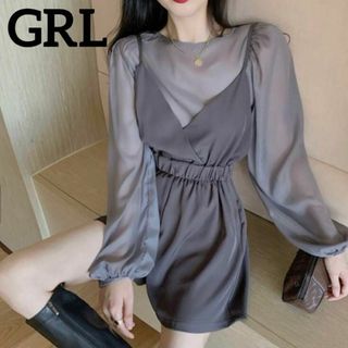 グレイル(GRL)の【GRL】グレイル　キャミ　オールインワン サロペット　グレーM ショートパンツ(サロペット/オーバーオール)