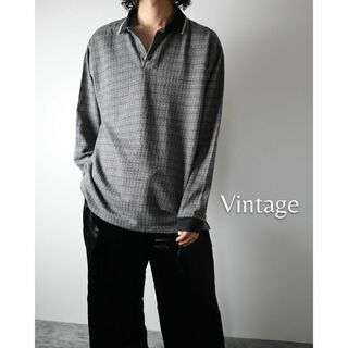 ヴィンテージ(VINTAGE)のジャガード ユニークチェック モノトーン 長袖ポロシャツ 90s vintage(ポロシャツ)