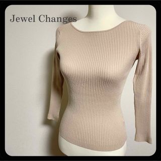 ジュエルチェンジズ(Jewel Changes)の【美品】ジュエルチェンジズ バックリボン リブニット カットソー ベージュ(カットソー(長袖/七分))