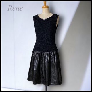 ルネ(René)の【Rene】異素材コンビドレス   エコレザー  ノースリーブ(ひざ丈ワンピース)