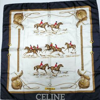 セリーヌ(celine)のCELINE スカーフ  85×86 乗馬 ブラック ホワイト(バンダナ/スカーフ)