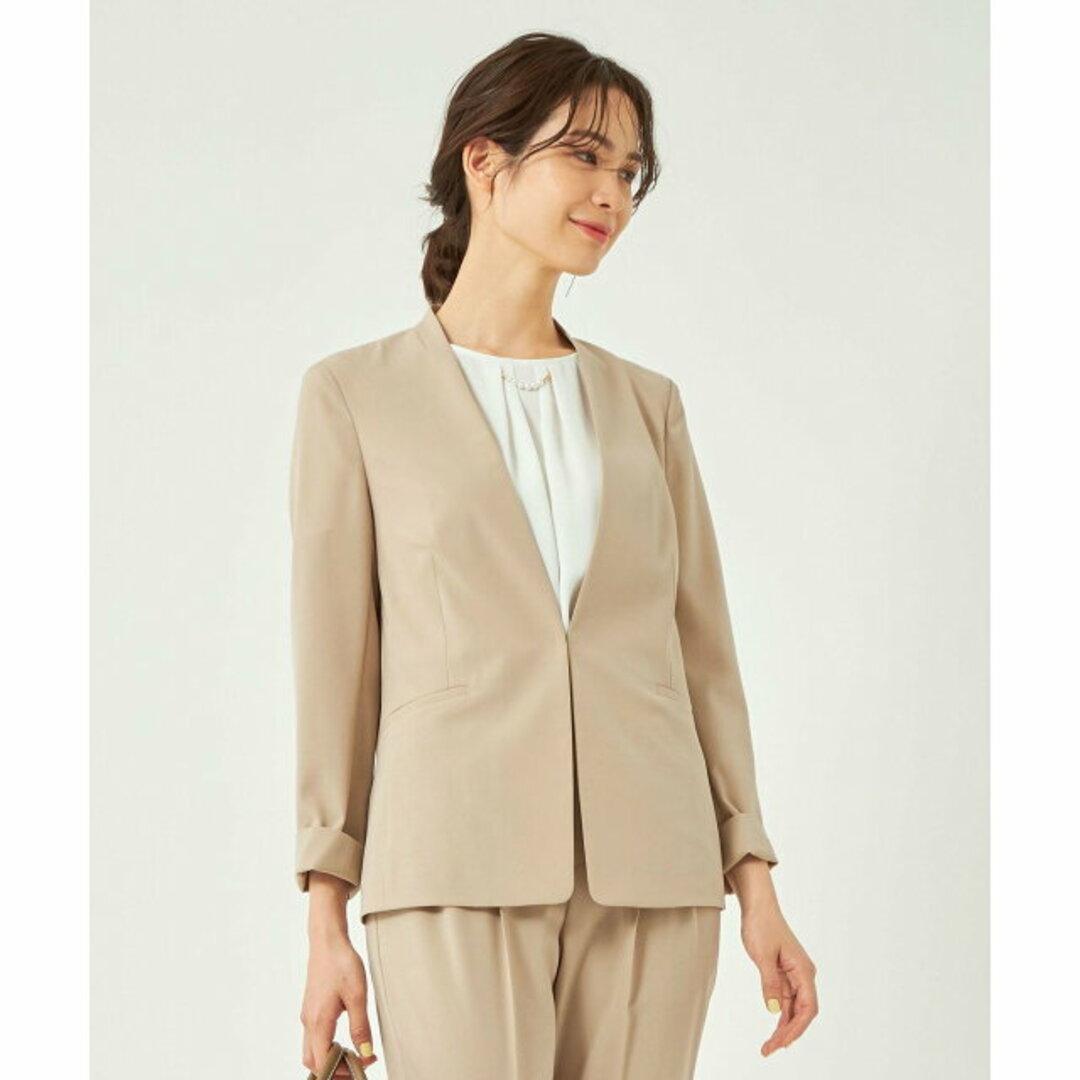 UNITED ARROWS green label relaxing(ユナイテッドアローズグリーンレーベルリラクシング)の【BEIGE】ツイルストレッチ ノーラペル ジャケット ◇No13◇ -ストレッチ・接触冷感・防シワ- レディースのジャケット/アウター(ノーカラージャケット)の商品写真