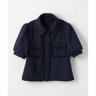 ユナイテッドアローズグリーンレーベルリラクシング(UNITED ARROWS green label relaxing)の【NAVY】<MAKE BETTER THINGS>コラボ ツイード ショートスリーブ ジャケット(ノーカラージャケット)