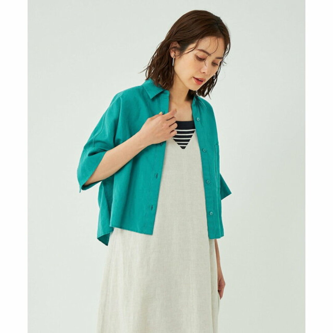 UNITED ARROWS green label relaxing(ユナイテッドアローズグリーンレーベルリラクシング)の【TURQUOISE】コルトレイクリネン コットン クロップド シャツ レディースのトップス(シャツ/ブラウス(長袖/七分))の商品写真