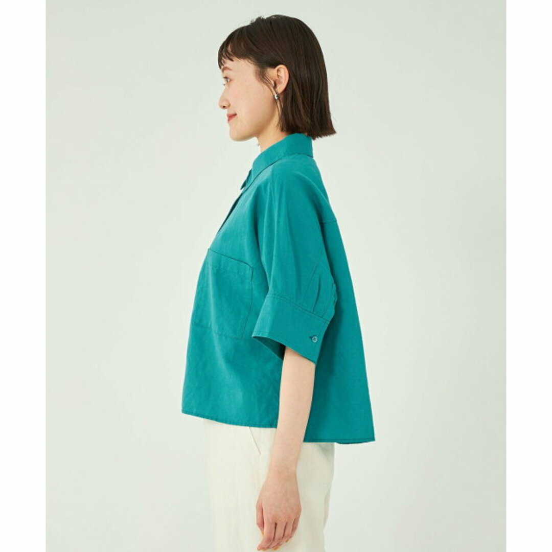 UNITED ARROWS green label relaxing(ユナイテッドアローズグリーンレーベルリラクシング)の【TURQUOISE】コルトレイクリネン コットン クロップド シャツ レディースのトップス(シャツ/ブラウス(長袖/七分))の商品写真