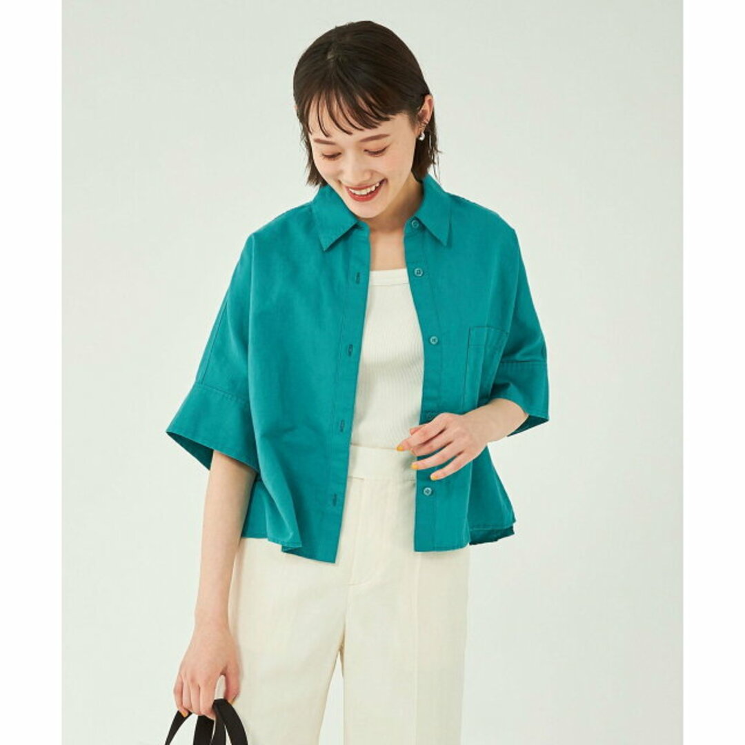 UNITED ARROWS green label relaxing(ユナイテッドアローズグリーンレーベルリラクシング)の【TURQUOISE】コルトレイクリネン コットン クロップド シャツ レディースのトップス(シャツ/ブラウス(長袖/七分))の商品写真