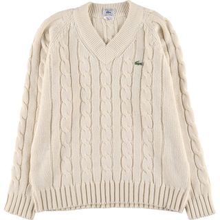 ラコステ(LACOSTE)の古着 80年代 ラコステ LACOSTE IZOD Vネック アクリルニットセーター 香港製 XL メンズXL 長袖 ヴィンテージ ケーブル編み /eaa399468(ニット/セーター)