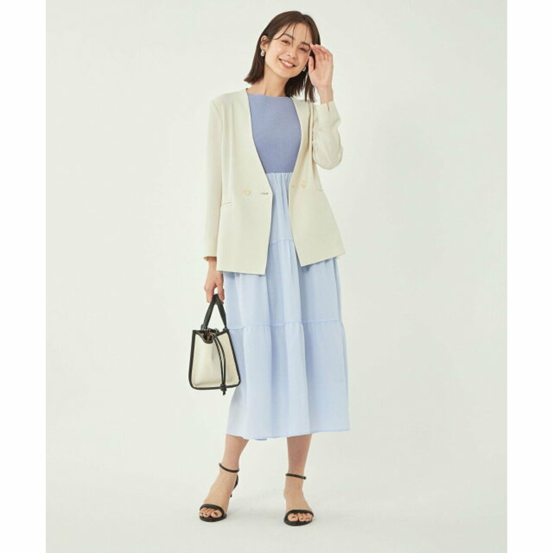 UNITED ARROWS green label relaxing(ユナイテッドアローズグリーンレーベルリラクシング)の【LT.BLUE】リブ * ティアード ドッキング ワンピース -ウォッシャブル- レディースのワンピース(ロングワンピース/マキシワンピース)の商品写真