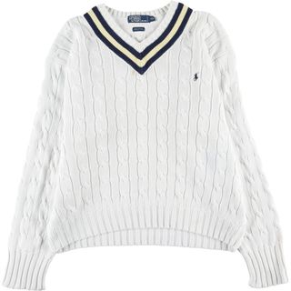 ラルフローレン(Ralph Lauren)の古着 ラルフローレン Ralph Lauren POLO by Ralph Lauren チルデンニットセーター マカオ製 XXL メンズXXL 長袖 Vネック ケーブル編み /eaa399435(ニット/セーター)