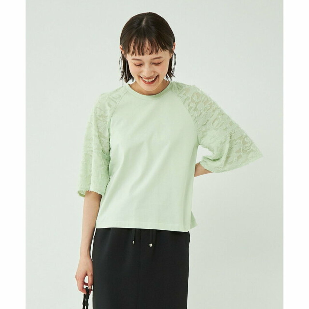 UNITED ARROWS green label relaxing(ユナイテッドアローズグリーンレーベルリラクシング)の【LIME】ジャカード コンビ フレアスリーブ プルオーバー カットソー レディースのトップス(カットソー(長袖/七分))の商品写真