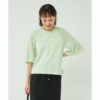 ユナイテッドアローズグリーンレーベルリラクシング(UNITED ARROWS green label relaxing)の【LIME】ジャカード コンビ フレアスリーブ プルオーバー カットソー(カットソー(長袖/七分))