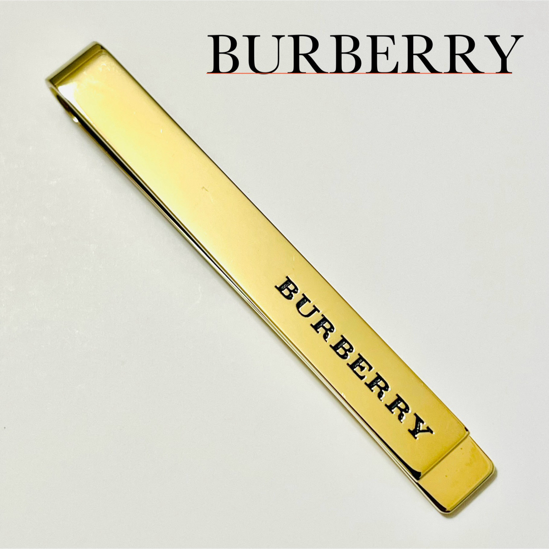 【美品】BURBERRY ネクタイピン ゴールド 文字ロゴ 鏡面加工