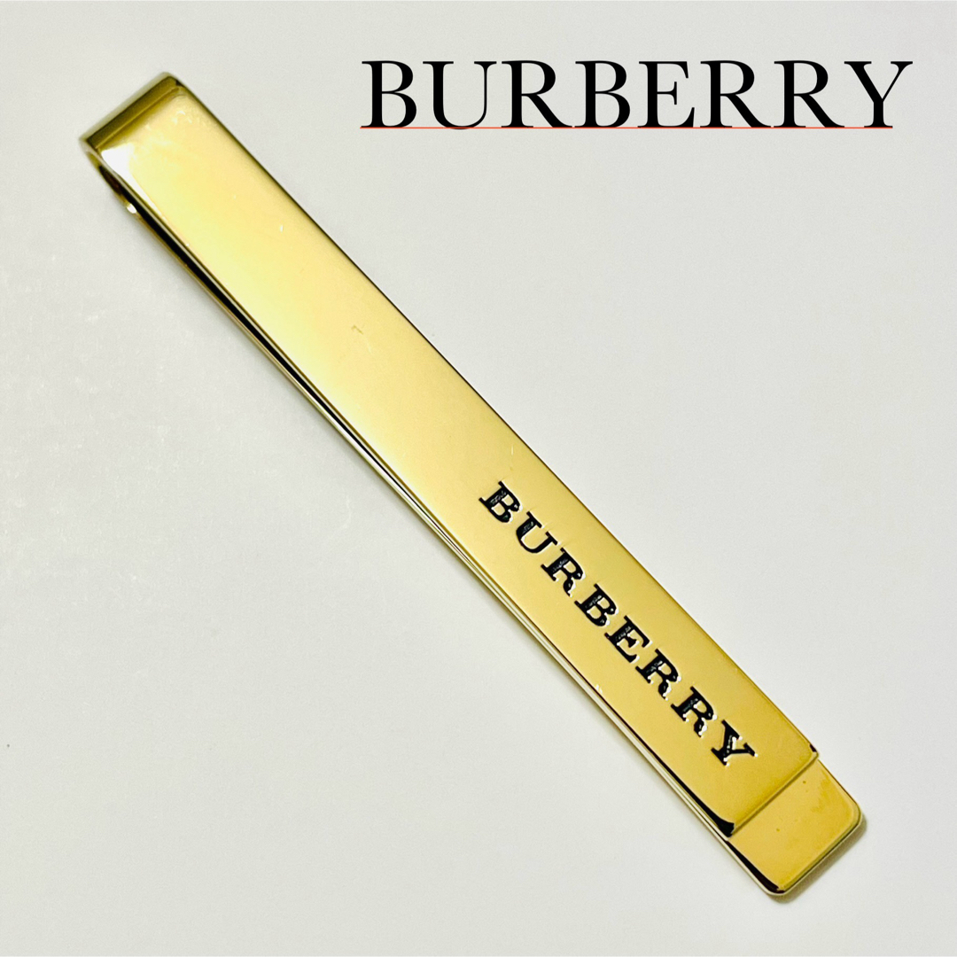 直販特価 【美品】BURBERRY ネクタイピン ゴールド 文字ロゴ 鏡面加工