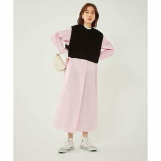 ユナイテッドアローズグリーンレーベルリラクシング(UNITED ARROWS green label relaxing)の【PINK】ニット ベスト & シャツ ワンピース セット(ロングワンピース/マキシワンピース)