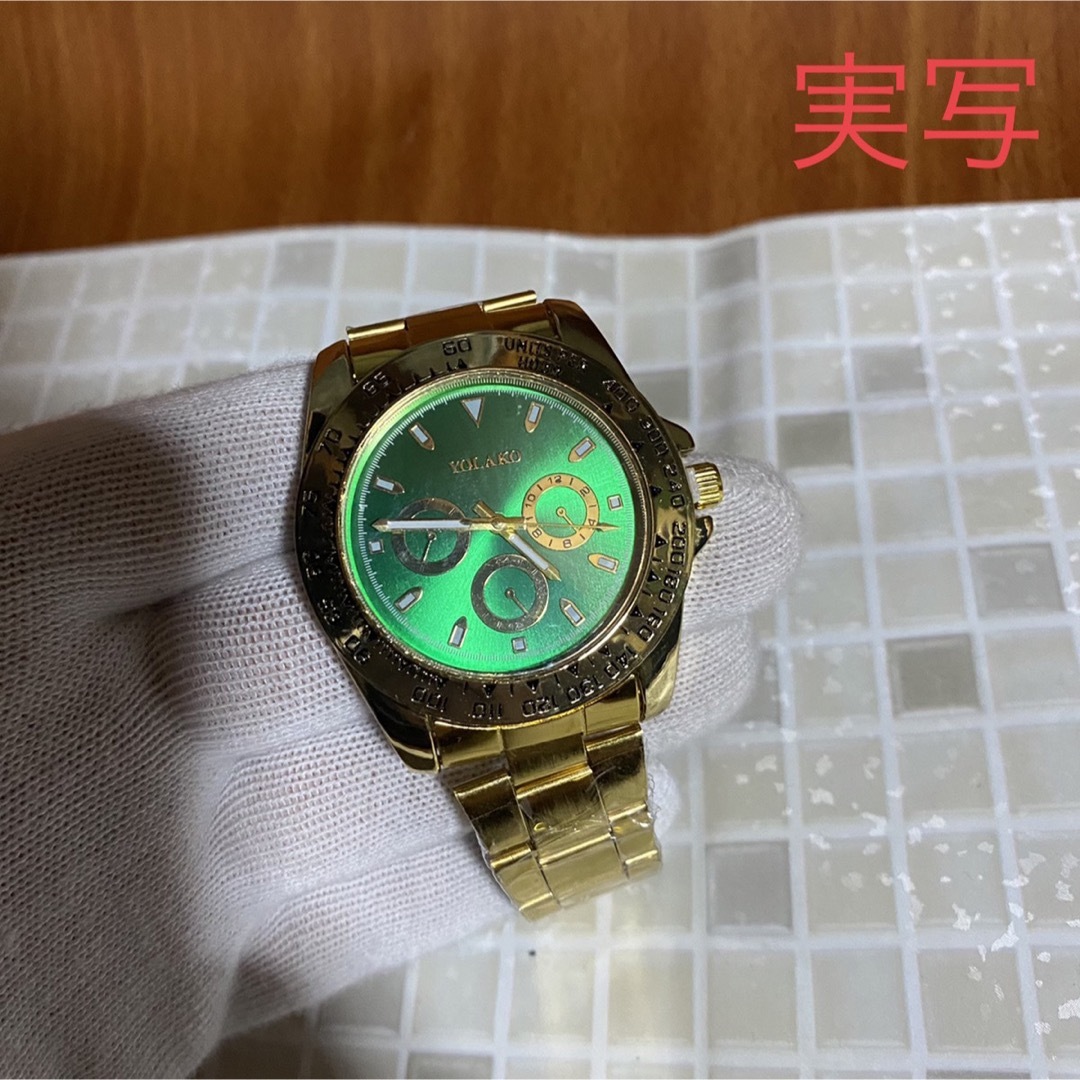 ◇648 在庫僅か☆メンズ ビジネス クォーツ 腕時計 ゴールド×グリーン メンズの時計(腕時計(アナログ))の商品写真
