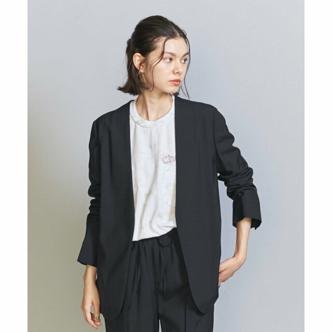 BEAUTY&YOUTH UNITED ARROWS(ビューティアンドユースユナイテッドアローズ)の【NAVY】【S】ポプリン カラーレス ジャケット レディースのジャケット/アウター(ノーカラージャケット)の商品写真