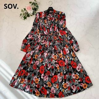 ソブ(Sov.)の✨極美品꧁ ソブ꧂ プリーツワンピース フラワープリント 花柄 36 ロング(ロングワンピース/マキシワンピース)