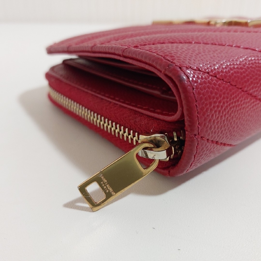 サンローラン YSL コンパクトジップ財布 グレインレザー レッド サンローラン YSL コンパクトジップ財布 グレインレザー レッド
