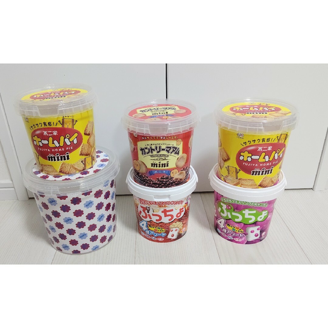 お菓子 空容器 バケツ6個セット ミルキー カントリーマアム ぷっちょ等 エンタメ/ホビーのおもちゃ/ぬいぐるみ(その他)の商品写真