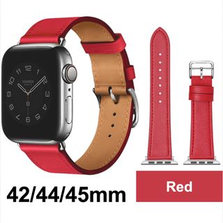 2999円○Apple Watch バンド 合皮 42/44/45mm レッド(レザーベルト)