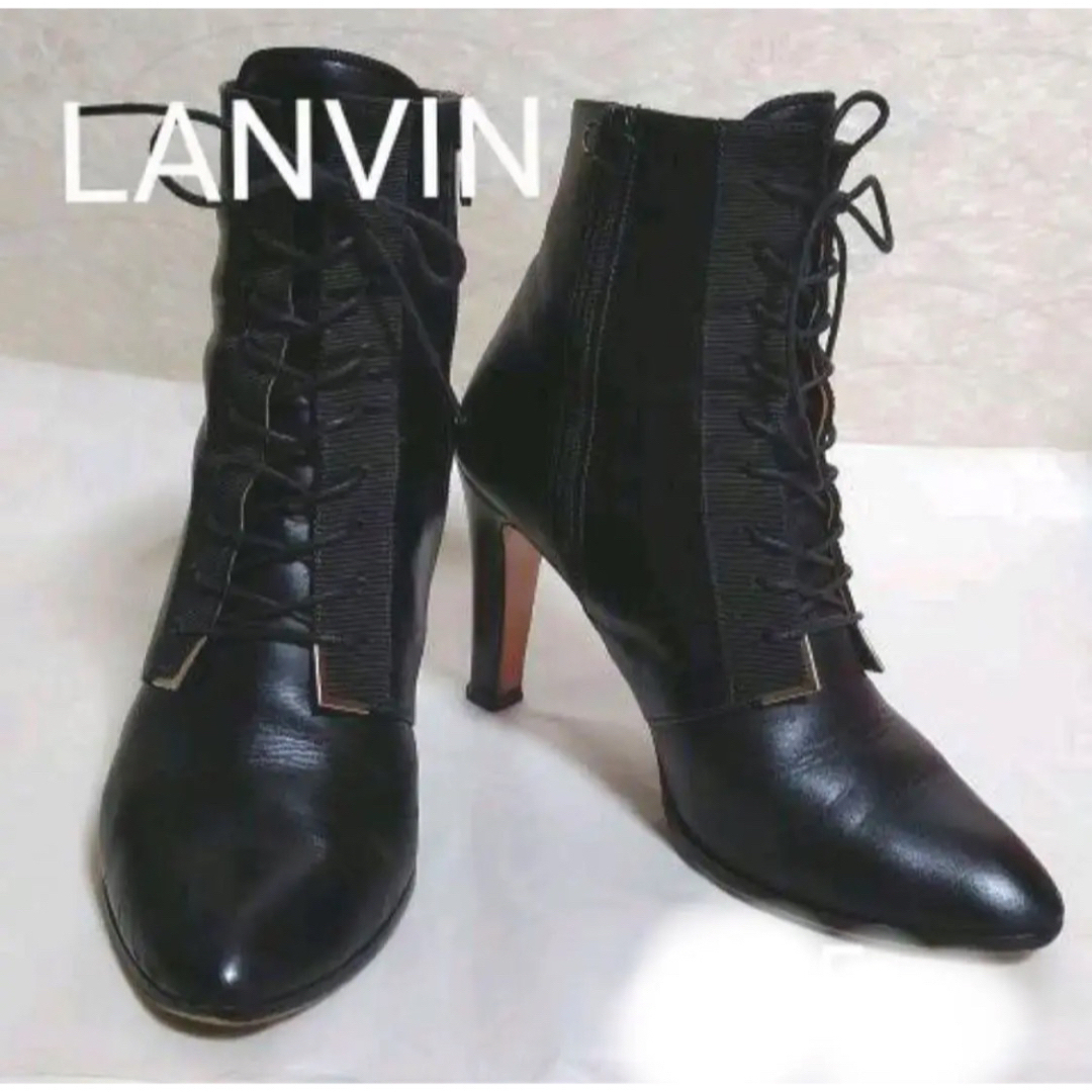 LANVIN en Bleu(ランバンオンブルー)のLANVIN en Bleu 編み上げショートブーツ 黒サイズ 24cm レディースの靴/シューズ(ブーツ)の商品写真