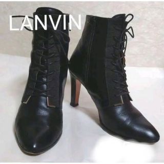 ランバンオンブルー(LANVIN en Bleu)のLANVIN en Bleu 編み上げショートブーツ 黒サイズ 24cm(ブーツ)