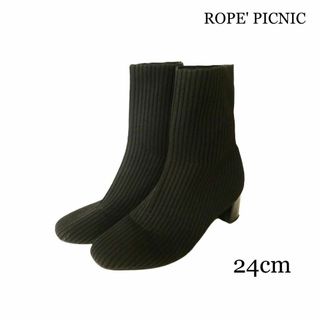 ロペピクニック(Rope' Picnic)の良品 ロペピクニック スクエアトゥ チャンキーヒール ショートブーツ 24 黒(ブーツ)